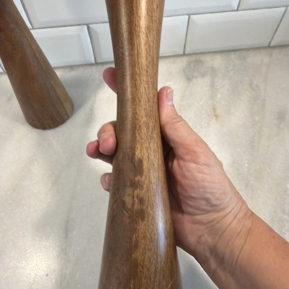 Set Of 2 Vintage 12in Teakwood MCM Danish Modern Candleholders  GW008